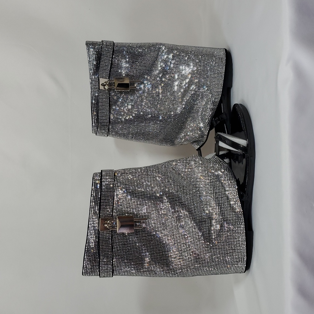 CAPE ROBBIN Carami Round Toe Fold Over Shiloha Rhinestone Flat Sandals ~ Black - Picture 16 of 17